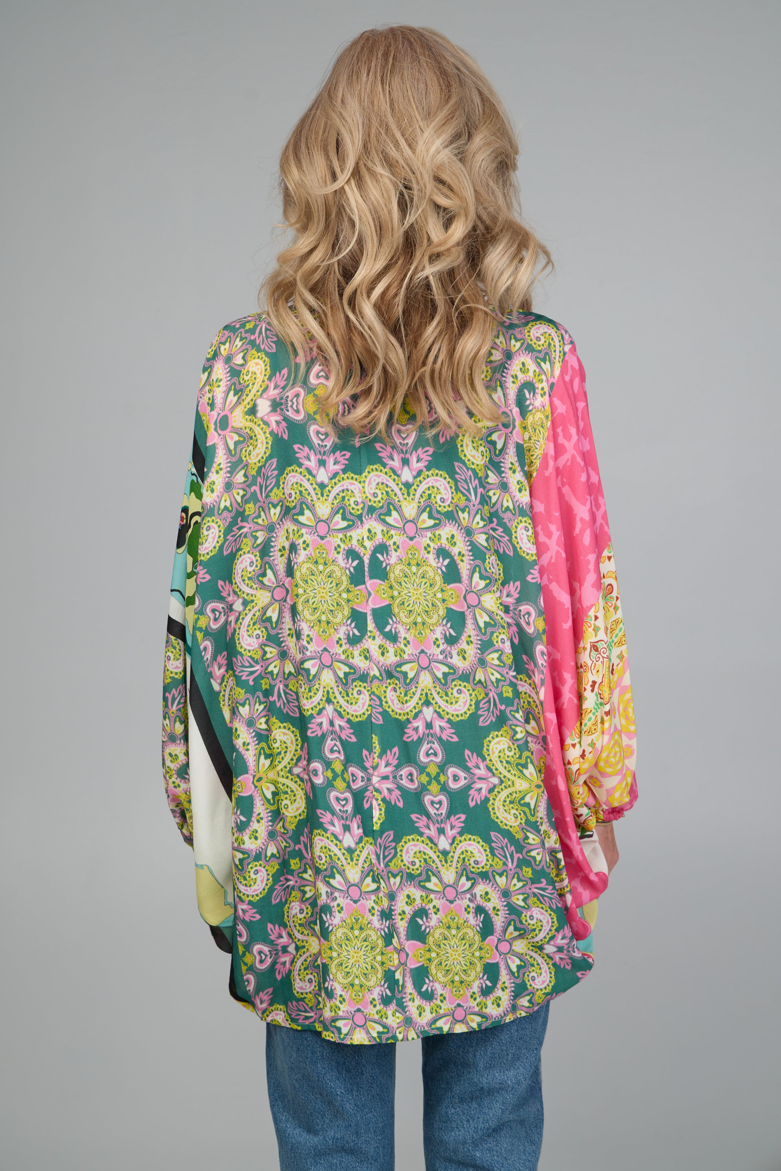 Stylish Multicolor Mixed Pattern Kimono Robe for Women - Perfect for Loungewear, Beach Cover-Up & Boho Fashion