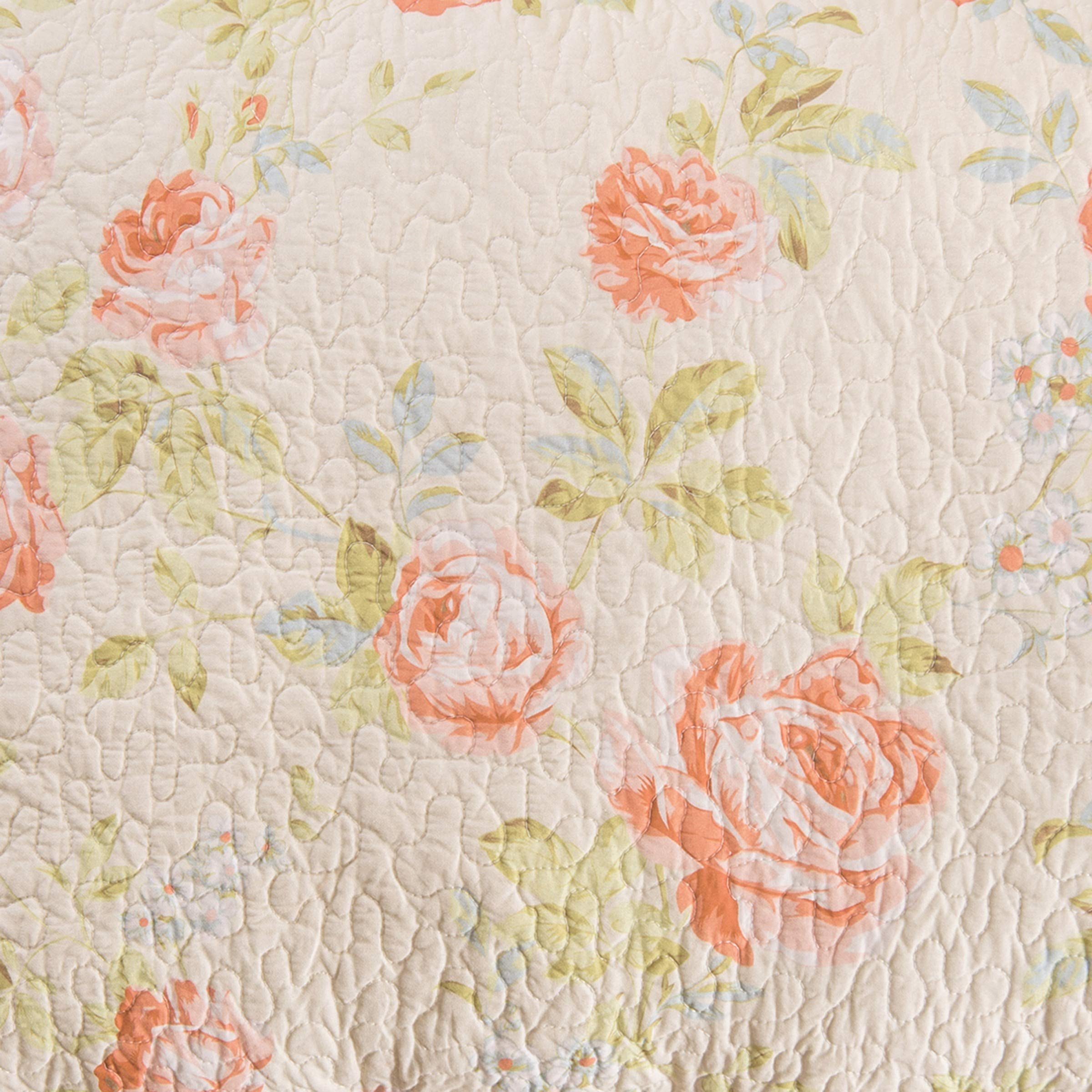 Whitney Floral Reversible Quilt Set - Full/Queen Size, Lightweight & Machine Washable Bedspread Coverlet in Beige - Perfect for Spring & Summer Bedding, Guest Rooms, and Cozy Home Decor