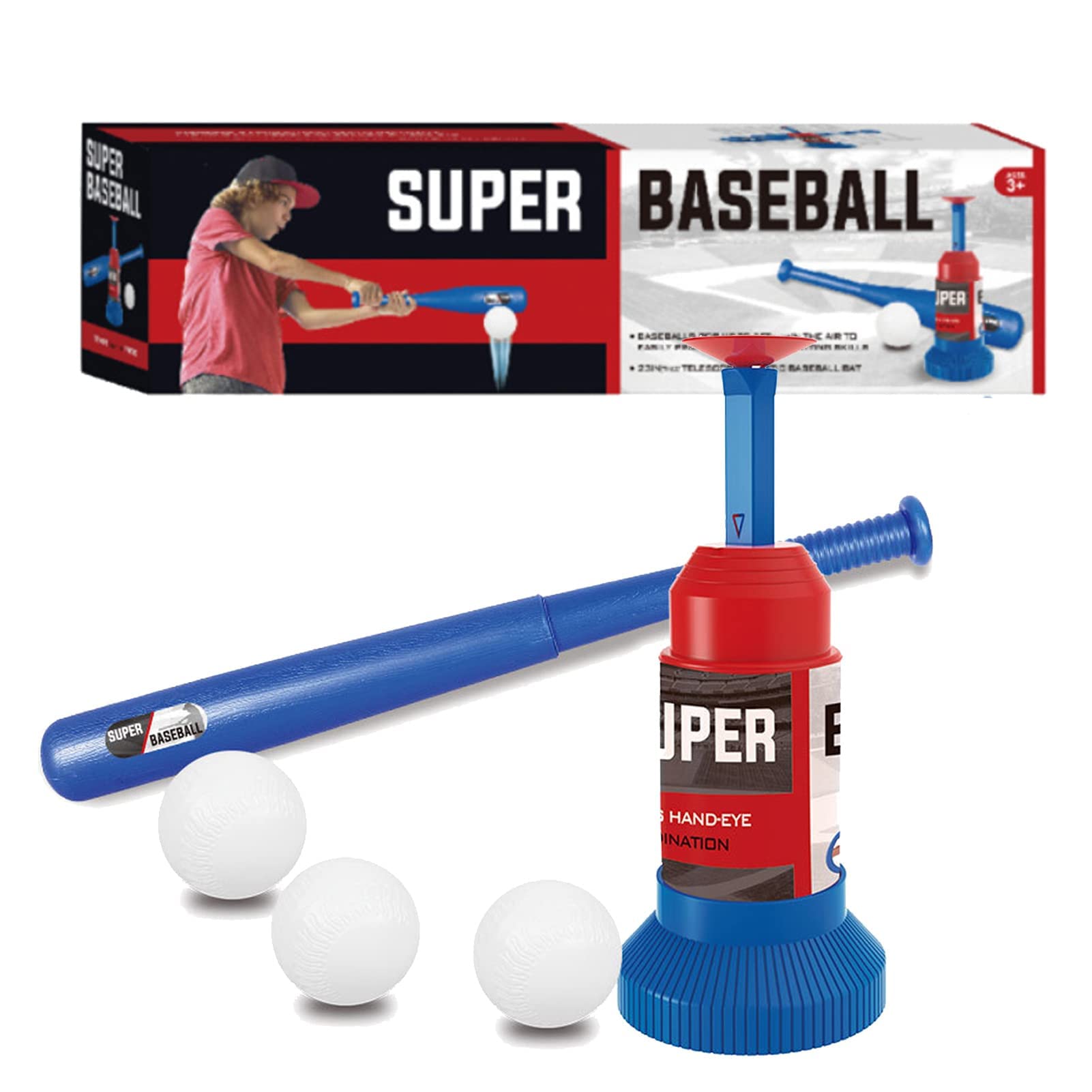 Little Bado Kids Baseball Tee & T Ball Set for Toddlers & Kids Ages 3-12 | Includes 3 Balls, Teeball Batting Tee, Outdoor Sports Toy for Boys & Girls | Perfect for Backyard Play, Family Fun, and Youth Sports Training