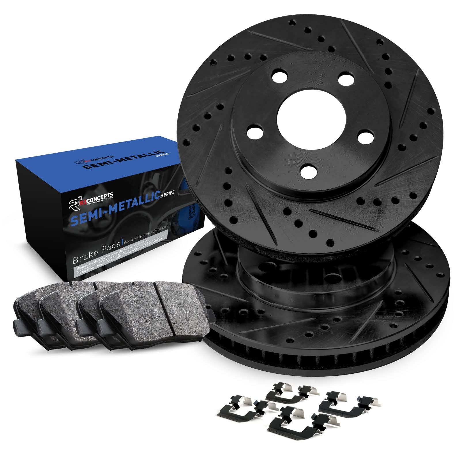 R1 Concepts Front Brake Pads and Rotors Kit - Semi-Metallic Brake Pads with Hardware | 1BC.45020.43 | Perfect for Sedans, SUVs, and Trucks | Durable Braking Performance for Daily Commute and Highway Driving