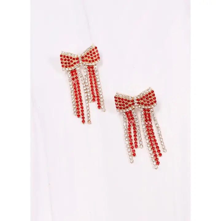 Sparkling Red Rhinestone Bow Earrings for Women - Elegant Dangle Drop Earrings for Parties, Weddings & Special Occasions
