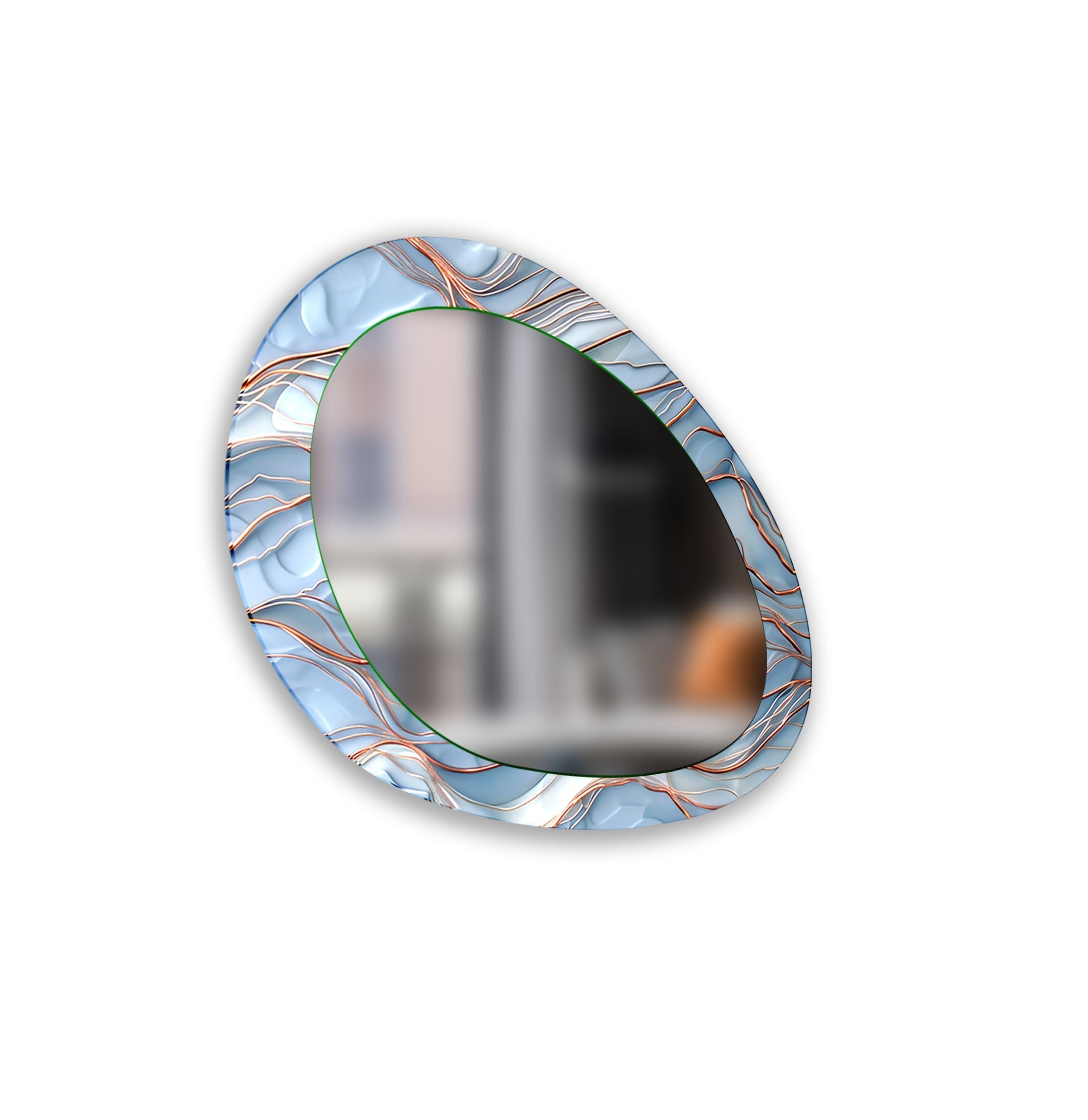 Blue and Copper Oval Modern Wall Mirror - Elegant Home Decor for Living Room, Bedroom & Entryway - Perfect for Adding Style and Depth to Any Space
