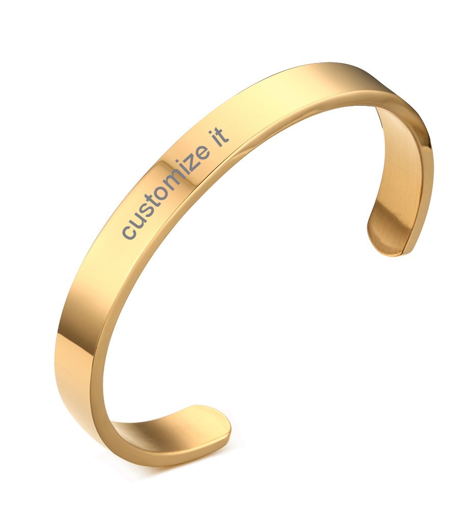 Personalized Stainless Steel Cuff Bracelet for Men & Women - 64mm Gold Polished Unisex Bangle with Free Engraving - Perfect for Anniversaries, Weddings, and Gift Giving