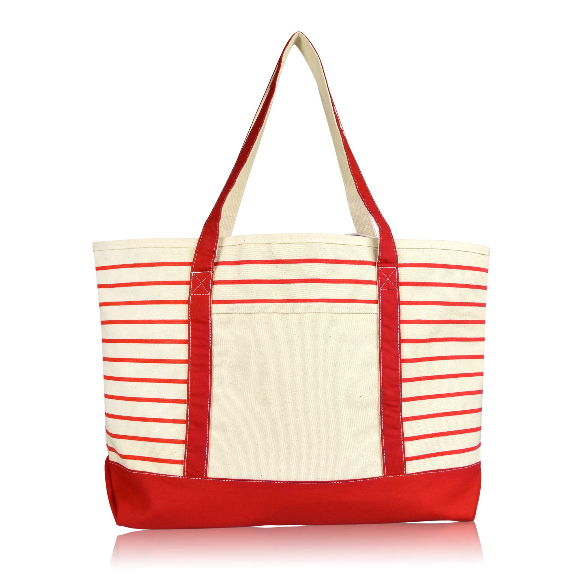 DALIX Large Striped Tote Bag - Premium Cotton Canvas Shoulder Bag for Women (Red) - Perfect for Work, Travel, and Beach Outings