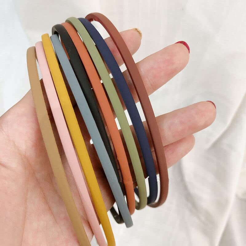 BAKEFY 10-Piece Matte Plastic Headbands for Women & Girls - 6mm Thin Non-Slip Hair Bands with Comb Teeth (10 Colors) - Bulk Plain Headbands for DIY, School, Work & Everyday Styling
