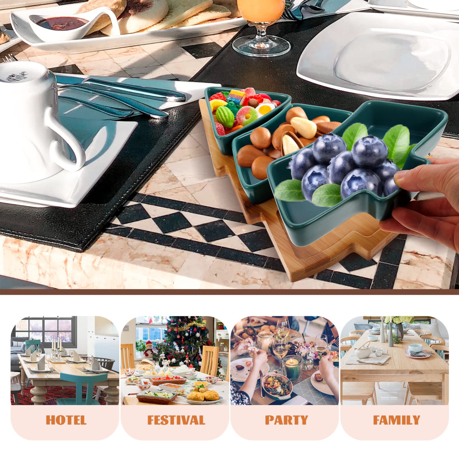 Angoily Christmas Tree Shaped Ceramic Serving Tray with Base - 10.4 Inch Green Holiday Appetizer Platter for Snacks, Fruit & Candy | Perfect for Xmas Parties, Entertaining & Festive Dessert Displays