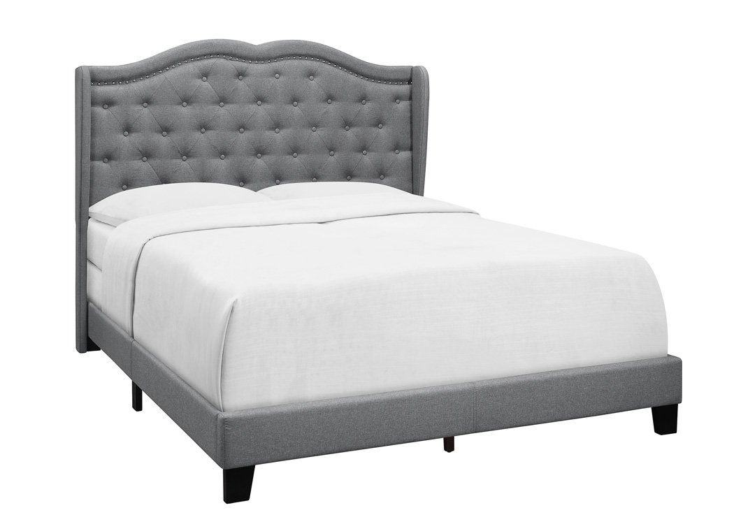 Aden Upholstered Queen Size Bed in Light Grey - Modern Upholstered Platform Bed Frame with Button Tufted Headboard for Bedroom, Guest Room & Master Suite