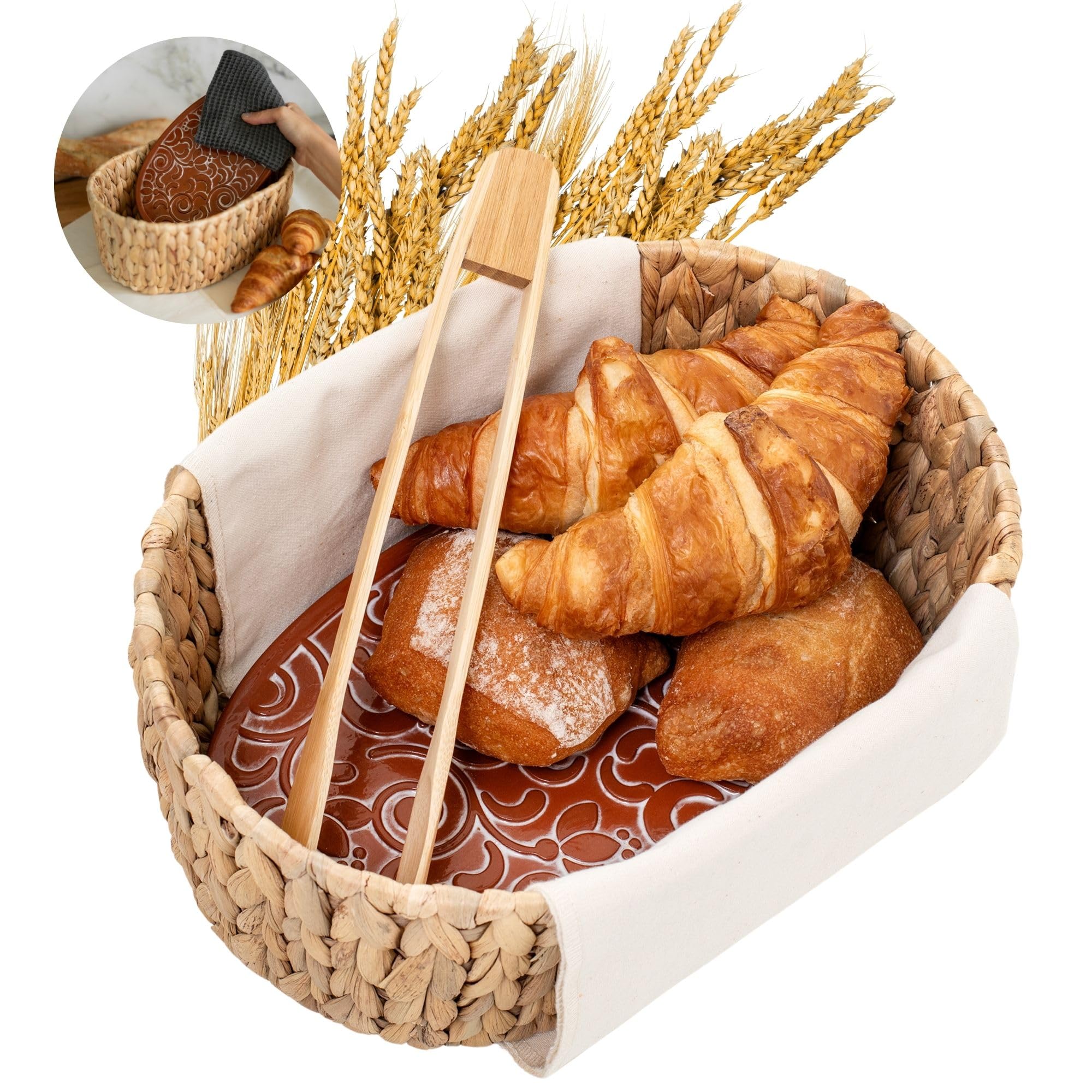 Stone Bread Warmer Basket - 11.8x9x4.72 Inch Tortilla & Bread Serving Basket - Keep Bread Warm for Dinner, Parties & Restaurants