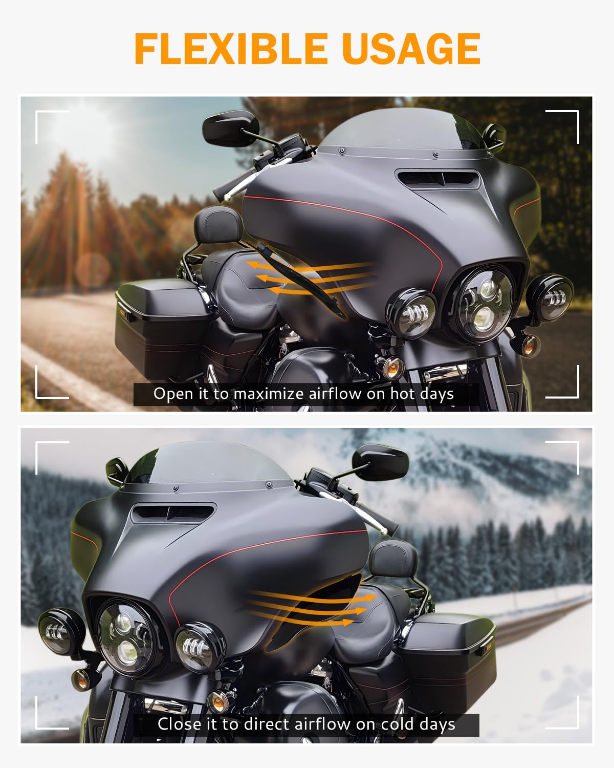 **PBYMT Adjustable Black Side Wing Air Deflectors for Harley Electra Glide/Street Glide/Tri Glide/Ultra Limited (2014-2024) - Windshield Fairing Wind Deflector for Enhanced Riding Comfort on Long Trips**