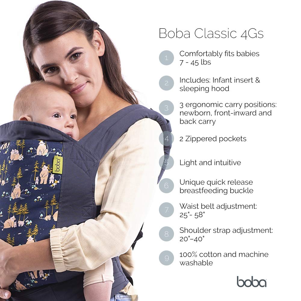 Organic Midnight Boba Baby Carrier - Front & Backpack Sling for Infants (7lb) to Toddlers (45lb) | Classic 4GS Design for Hands-Free Parenting, Shopping & Outdoor Adventures