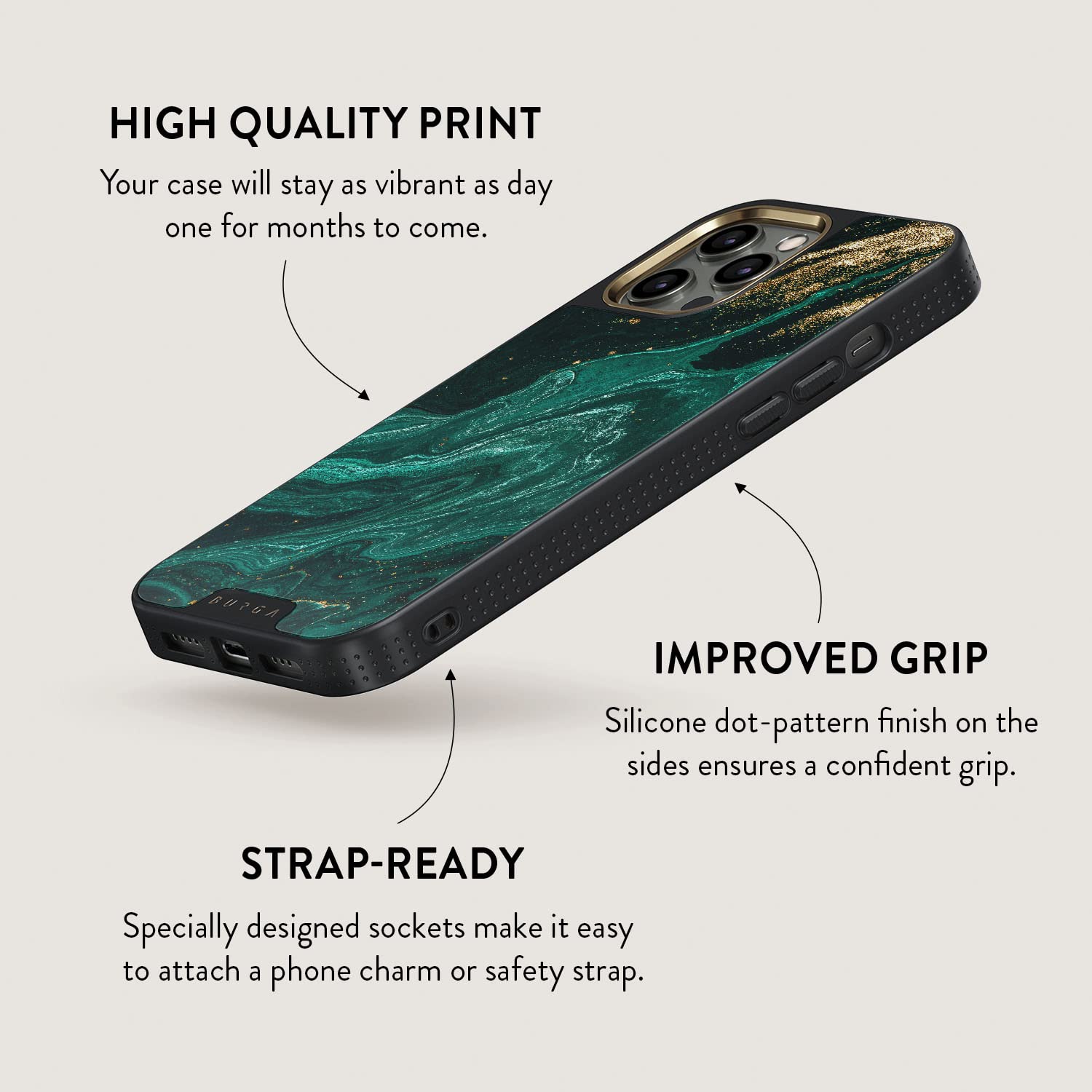 Luxury iPhone 12 PRO Case - Emerald Green Jade Stone Marble Design with CloudGuard 2-in-1 Defense System | Scratch-Resistant Protective Hard Cover | Cute but Tough Phone Case for Women | Perfect for Daily Use, Office, Travel and Gift Giving