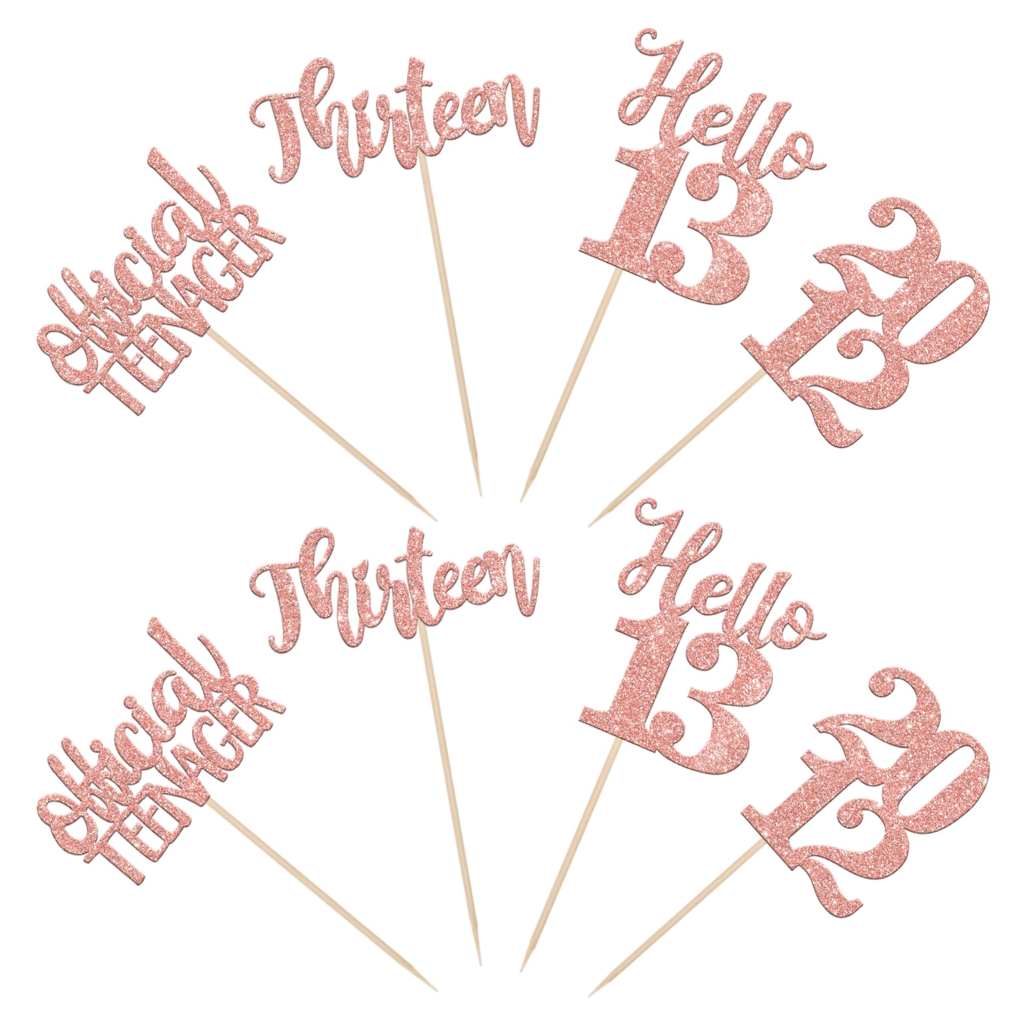 24 PCS Glitter Rose Gold 13th Birthday Cupcake Toppers - Hello Cheers 13 Thirteen Official Teenager Since 2012 - Cake Decorations for Happy 13th Birthday Party Supplies (Perfect for Teen Birthday Celebrations, Anniversary Parties & Cake Decorating)