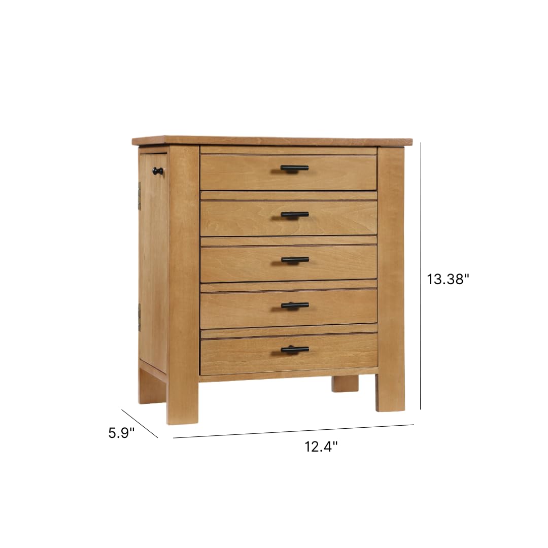 Emma Elegant Jewelry Organizer - 4-Drawer Wooden Chest with Necklace Hooks & 2 Doors - Stylish Dresser-Top Storage Box for Necklaces, Rings & Accessories - Pine Wood Jewelry Box for Bedroom Vanity & Gift Giving