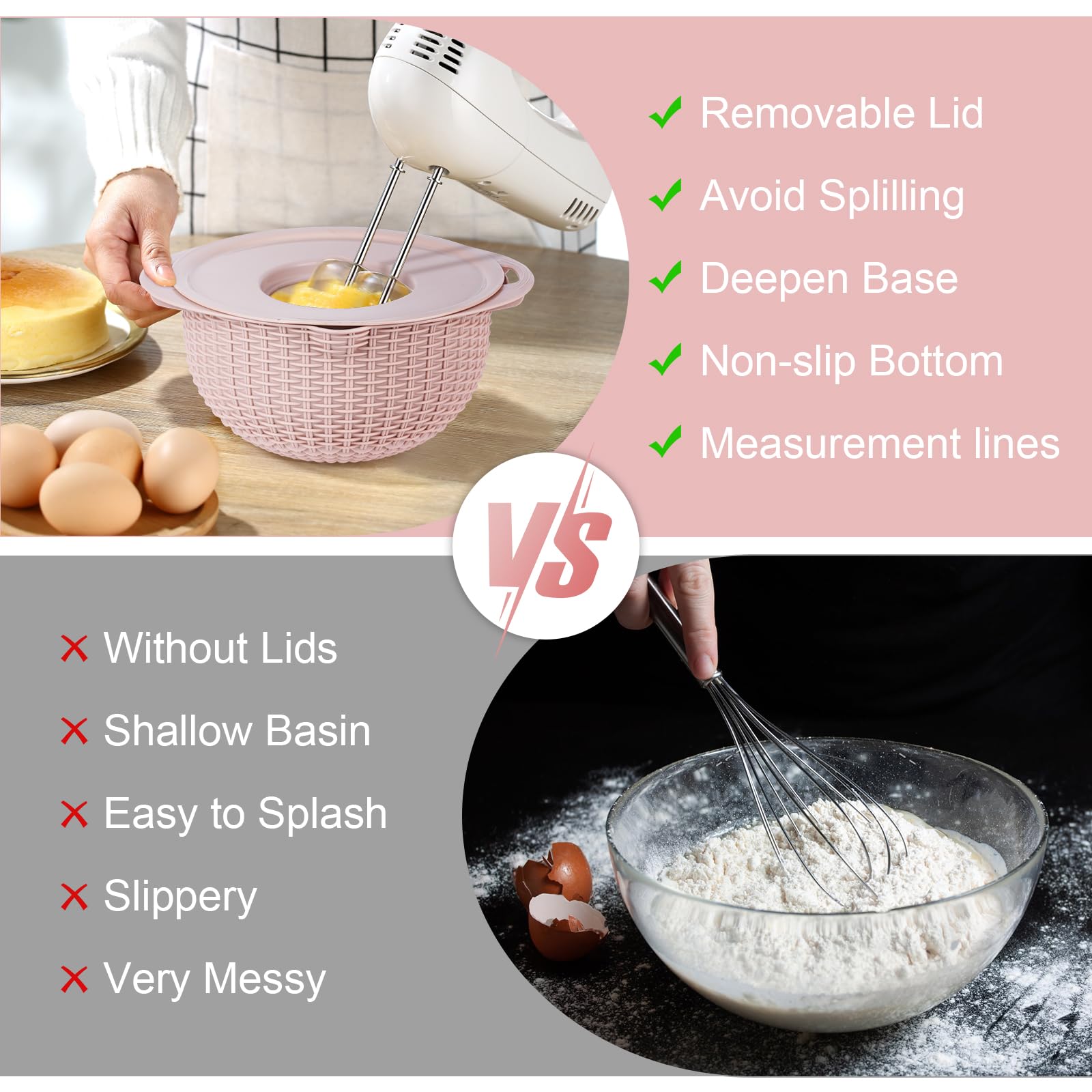 4-in-1 Rotating Colander and Mixing Bowl Set - Kitchen Strainer for Pasta, Rice, Fruits & Vegetables - BPA-Free Food Colander with Handle - Perfect for Washing, Draining & Food Prep (Pink)