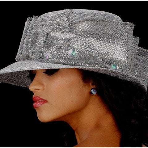 SG5010 Silver Metallic Horsehair Dress Hat - Elegant Formal Wear for Weddings, Parties & Special Occasions