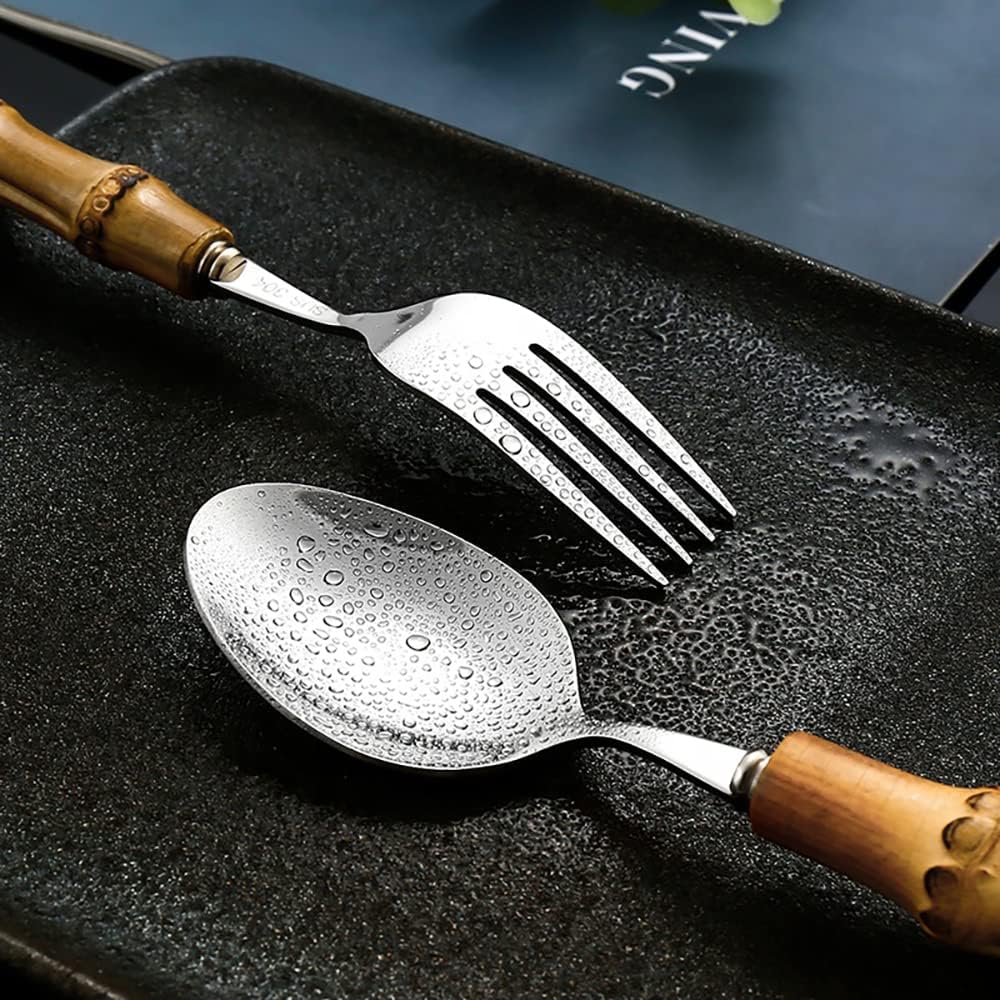 90-Piece Bamboo Handle Stainless Steel Cutlery Set - 18/8 Dishwasher Safe Flatware for 18 People | Eco-Friendly Kitchen Utensils for Dinner Parties, Weddings & Everyday Use
