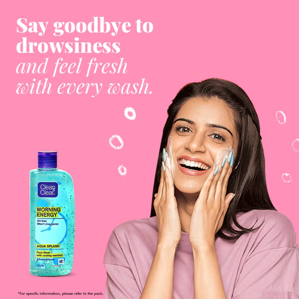 Clean & Clear Morning Energy Aqua Splash Hydrating Facial Cleanser - 150ml Blue Bottle for Refreshing Morning Skincare Routine | Gentle Face Wash for Oily & Acne-Prone Skin | Wake Up Your Skin with Energizing Formula