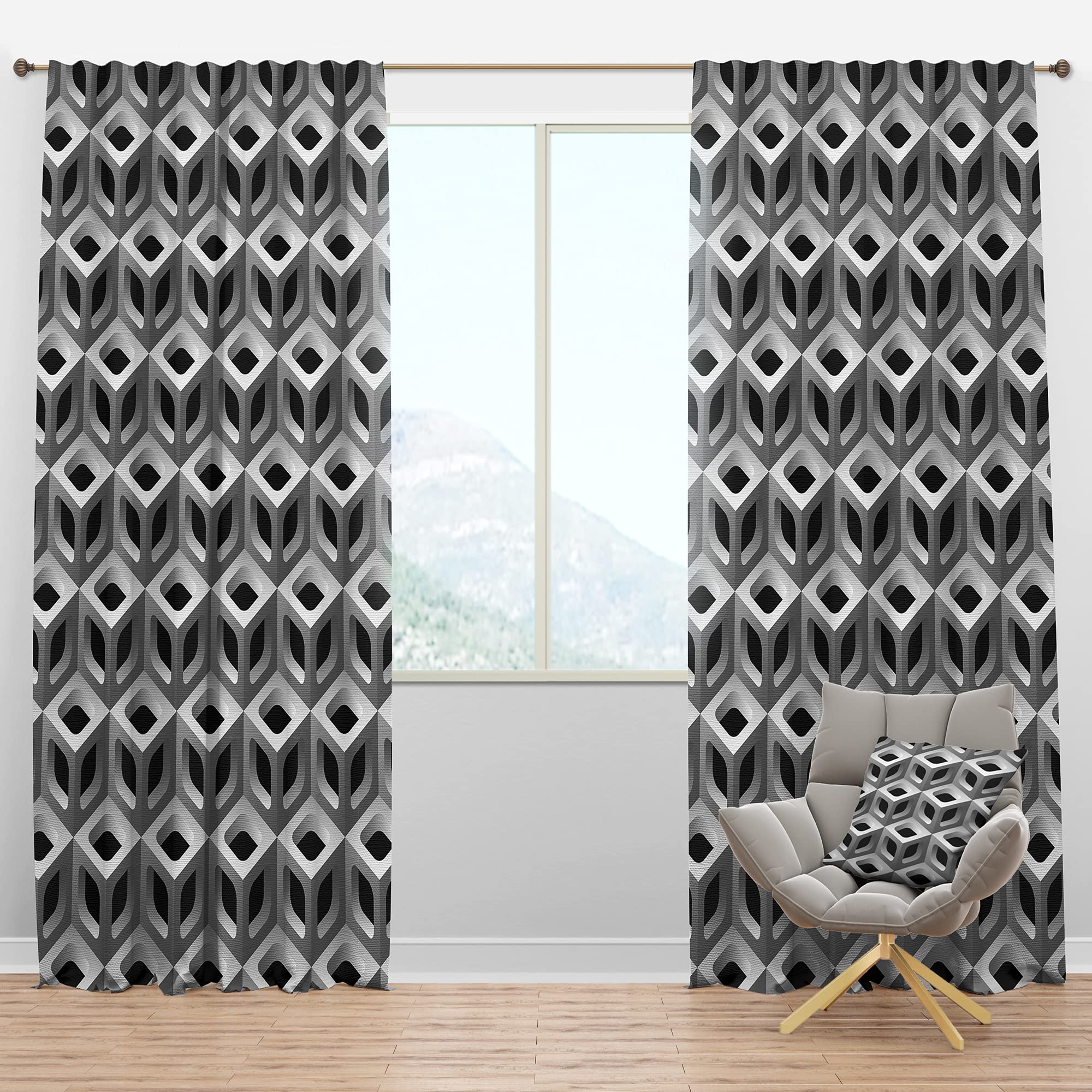 3D Lattice Blackout Curtains for Bedroom & Living Room - Thermal Insulated Single Panel Drapes (52x84 inches) - Perfect for Home Theater, Night Shift Workers & Light Sleepers