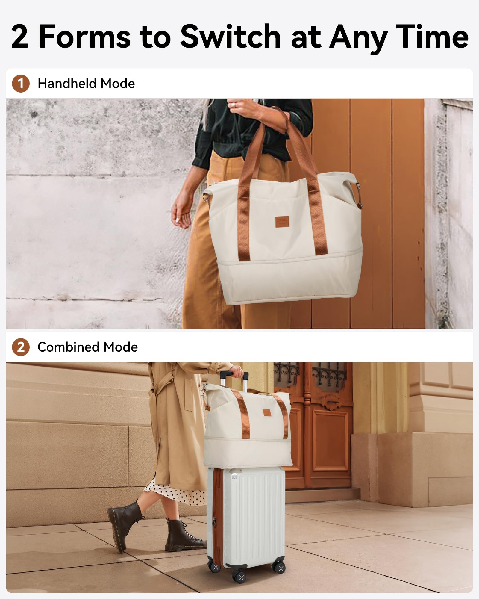 LUGGEX 3-Piece Expandable Hardshell Carry On Luggage Set with 360° Spinner Wheels - Lightweight PC Suitcase for Travel, Business Trips & Vacations (White/Brown)