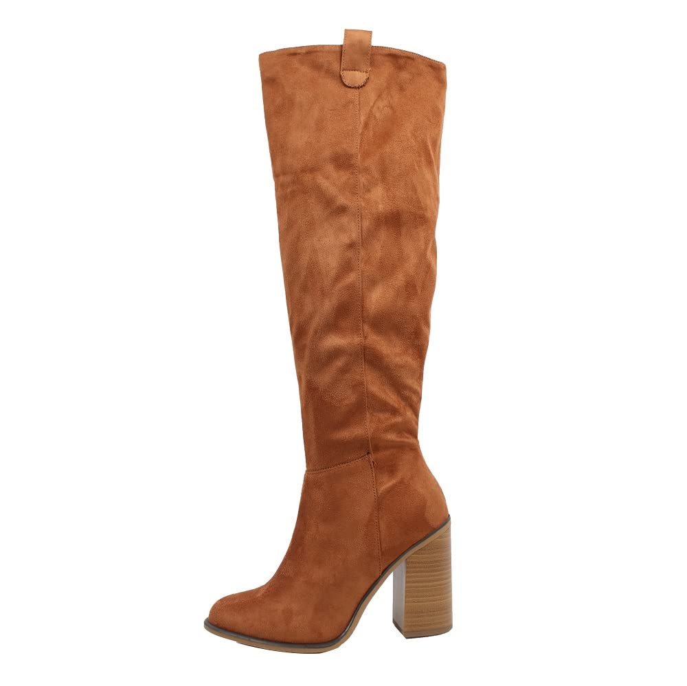 Women's Knee High Faux Suede Boots with Stacked Heel - Stylish & Comfortable for Fall, Winter, Office & Casual Outfits