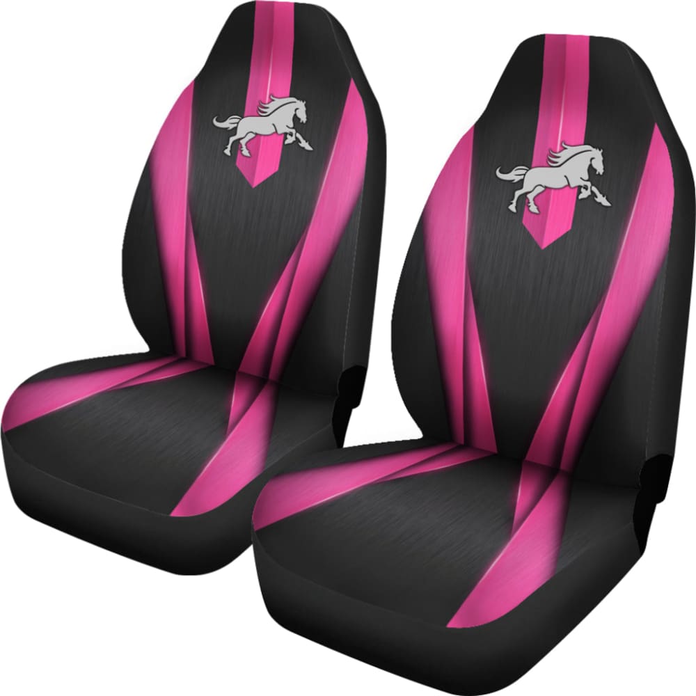 Premium Dark Pink Mustang Horse Custom Metallic Print Car Seat Covers - Universal Fit for Ford Mustang, Comfort & Style Upgrade - Perfect for Car Enthusiasts & Gift Giving