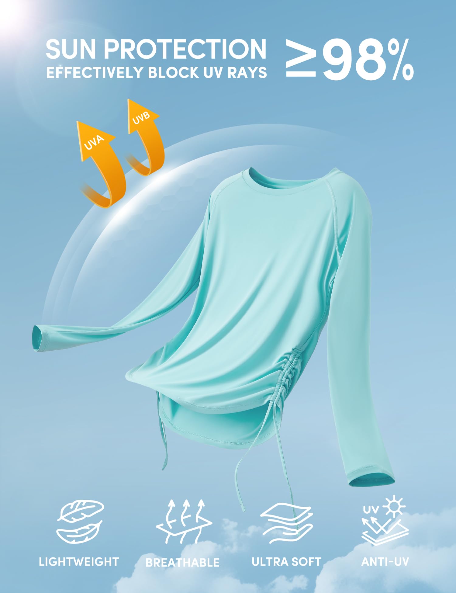 IUGA Women's UPF 50+ Long Sleeve Rash Guard - Lightweight UV Protection Swim Shirt & Hiking Top for Outdoor Activities | Beach, Surfing, Yoga & Water Sports