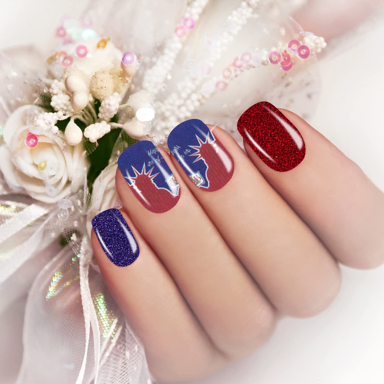 JERCLITY 14 Sheets 4th of July Nail Wraps - Patriotic American Flag Nail Art for Independence Day & Memorial Day