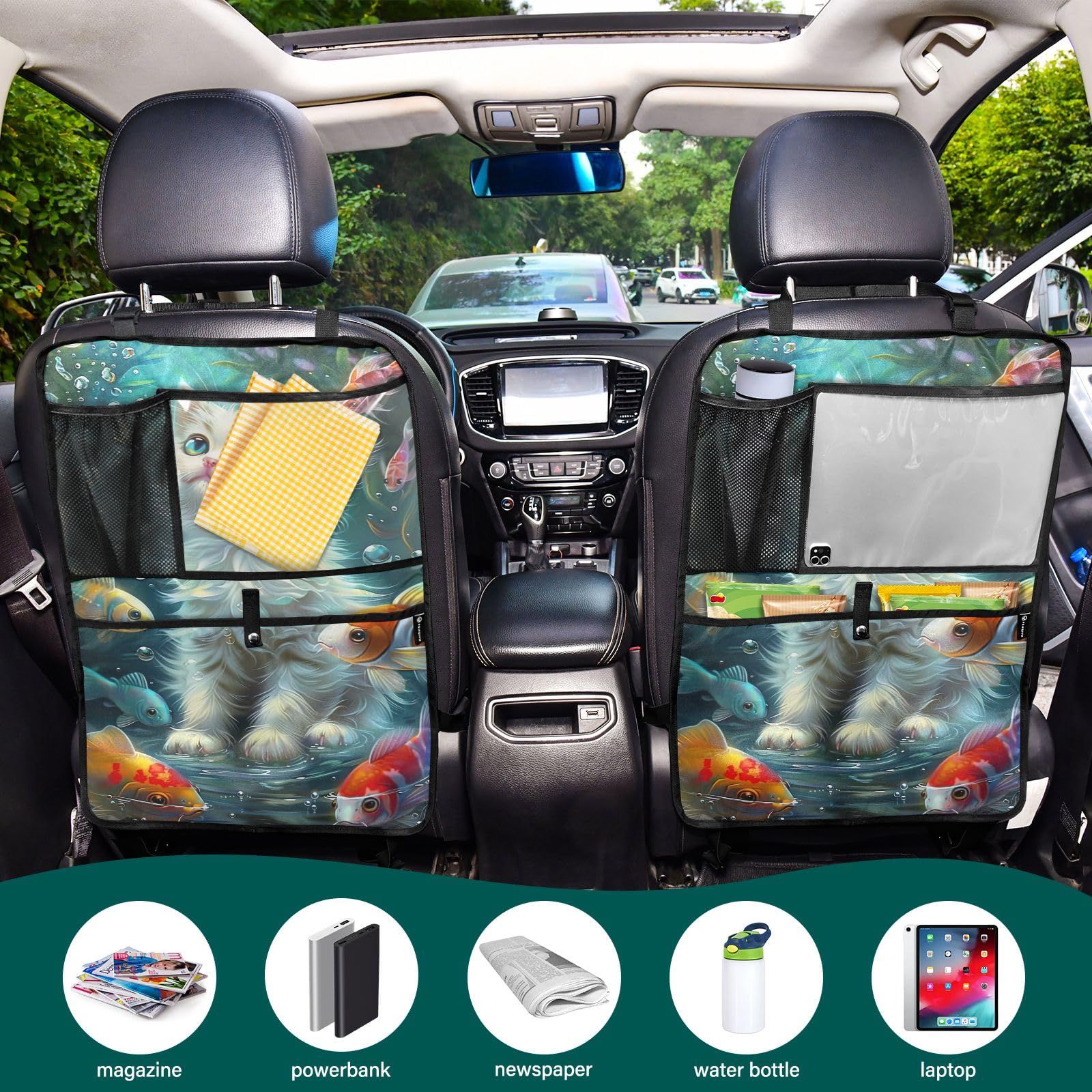 ODAWA Universal Car Back Seat Protector for Pets & Fish - Waterproof Durable Seat Cover Organizer with Storage Pockets | Perfect for Road Trips, Pet Travel & Grocery Hauling