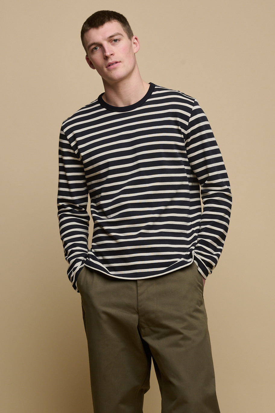 Men's Breton Stripe Long Sleeve Shirt - Navy & Ecru Casual T-Shirt for Men | Perfect for Work, Travel & Everyday Wear