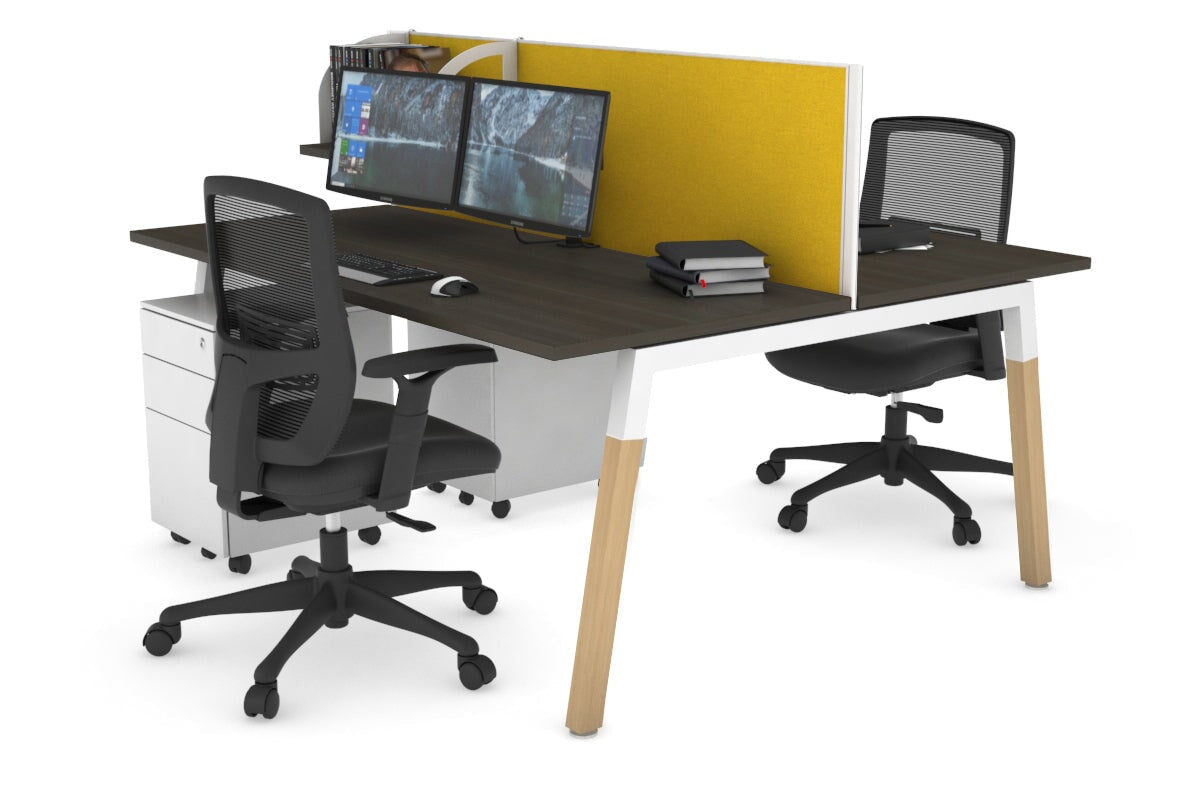 Quadro A Legs 2-Person Office Workstation with Wood Legs & Cross Beam [1800L x 700W] - Perfect for Shared Workspaces and Home Offices