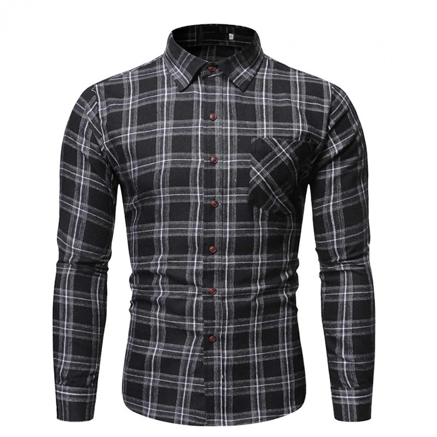 Men's Slim Fit Long Sleeve Brushed Plaid Flannel Shirt - Button Down Business Casual Dress Shirt for Office, Date Night & Fall Winter Outfits