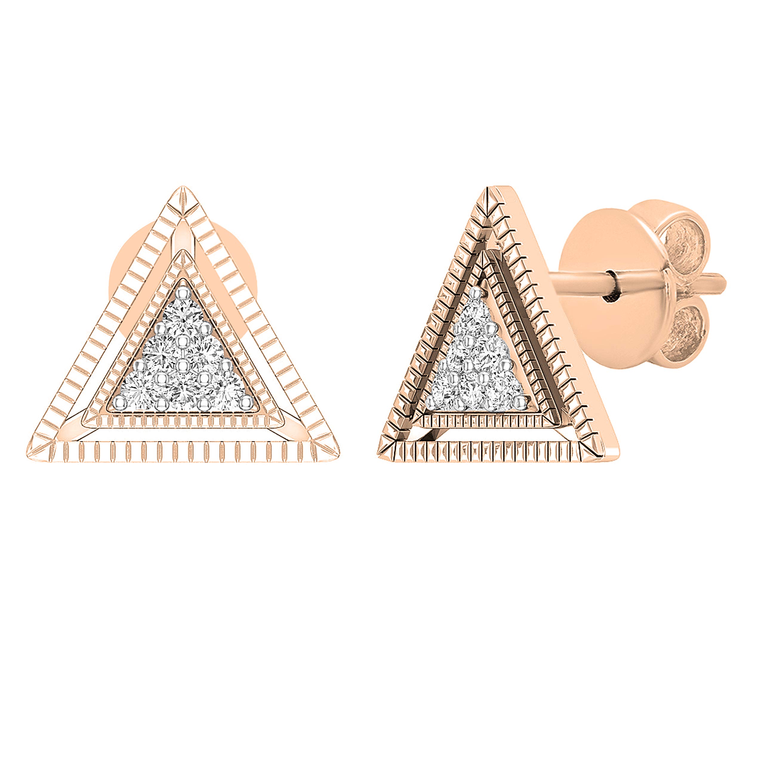 0.10 Carat Round White Diamond Stud Earrings for Women - 18K Solid Gold Pyramid Triangle Design | Perfect for Weddings, Anniversaries & Special Occasions