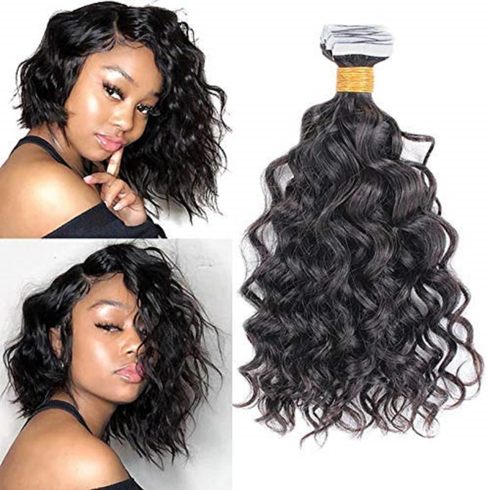 100% Brazilian Human Hair Extensions - Loose Wave Tape in Hair 40pcs (22inch, 1B Natural Black) | Invisible Seamless Skin Weft for Women | Perfect for Parties, Weddings & Daily Styling