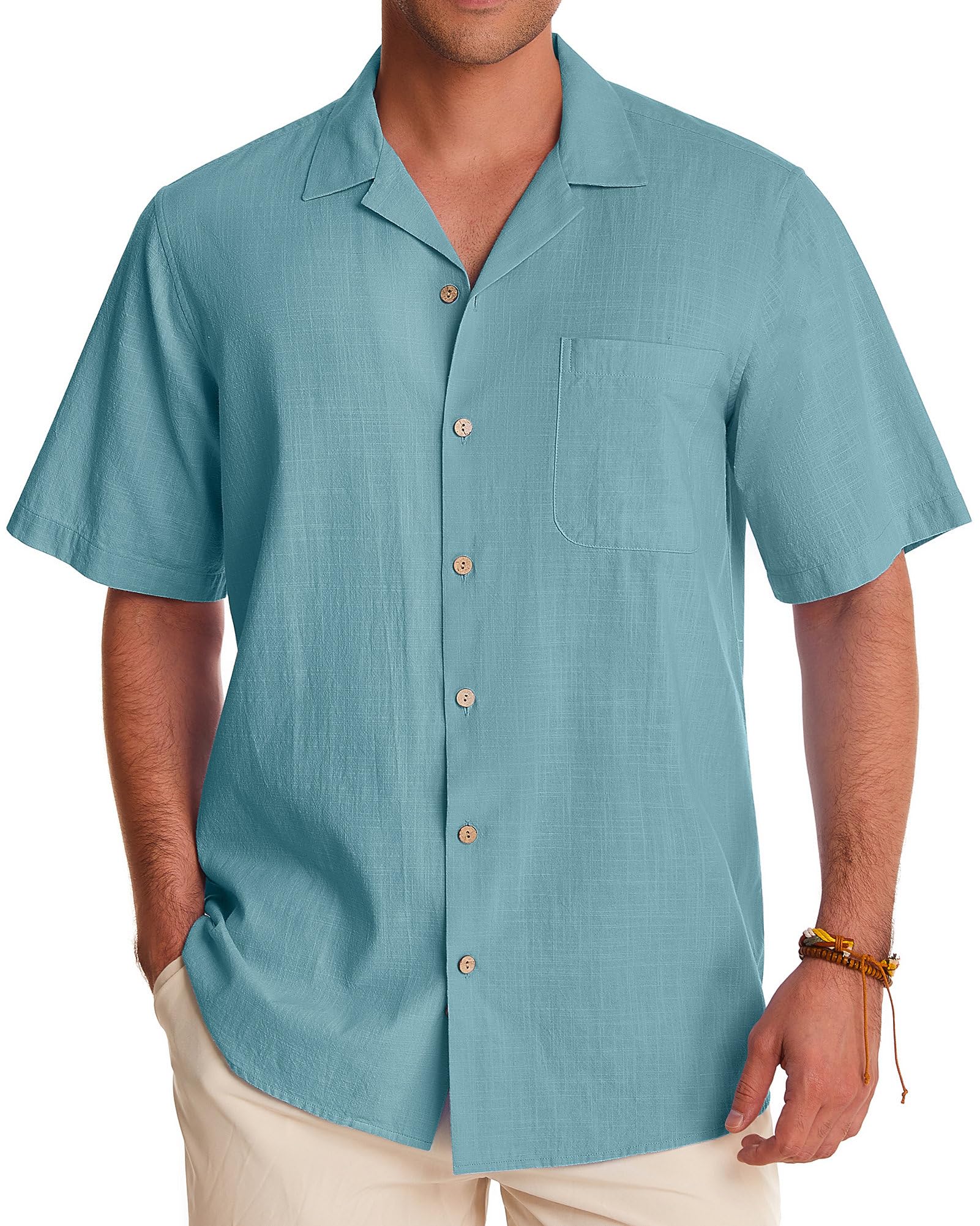 Gentle Men's Linen Shirts - Short Sleeve Button Down Cotton Shirts for Summer | Beach Vacation & Hawaiian Style Cuban Shirts | Perfect for Casual Wear, Outdoor Activities & Tropical Getaways