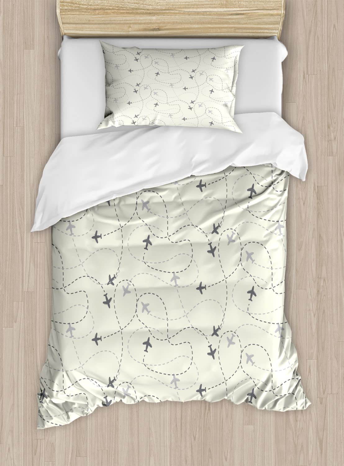Ambesonne Travel Duvet Cover Set - Airline Route Map Design with Dotted Lines Print, Twin Size 2-Pack (2 Duvet Covers + 2 Pillowcases), Beige - Perfect for Travel Enthusiasts, Airplane Themed Bedrooms & Adventure Inspired Home Decor