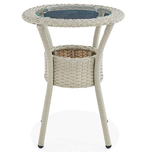 All-Weather Wicker Outdoor Glass Top Coffee Table with Storage in Beige - Perfect for Patio, Garden, and Poolside Relaxation