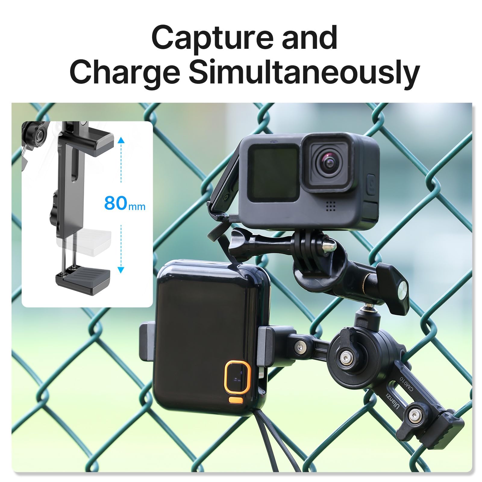 ULANZI CM010 Action Camera Fence Mount Holder - Universal Clamp for GoPro, Smartphones & DSLRs - Perfect for Outdoor Sports, Vlogging & Adventure Filming