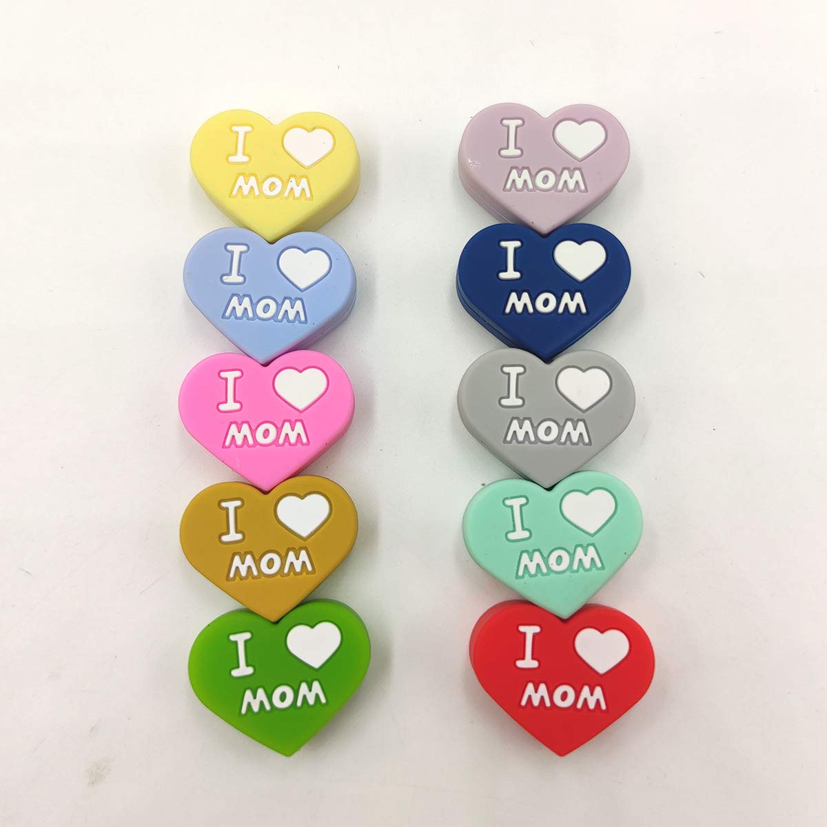 10pcs Silicone Heart Beads for DIY Keychains & Pens - Gift for Mom/Dad - Home & Office Use