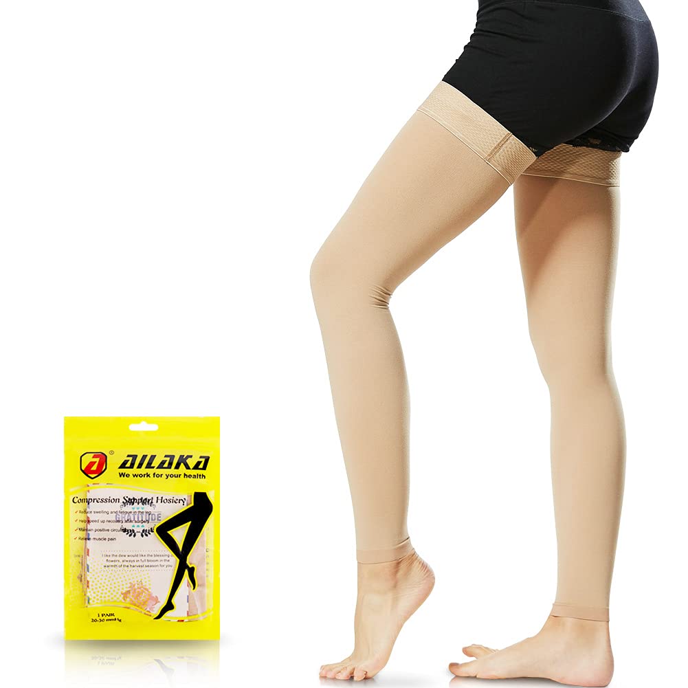**Ailaka 20-30 mmHg Compression Stockings for Women & Men – Thigh High Footless Leg Sleeves for Varicose Veins & Circulation – Perfect for Travel, Work & Post-Surgery Recovery**