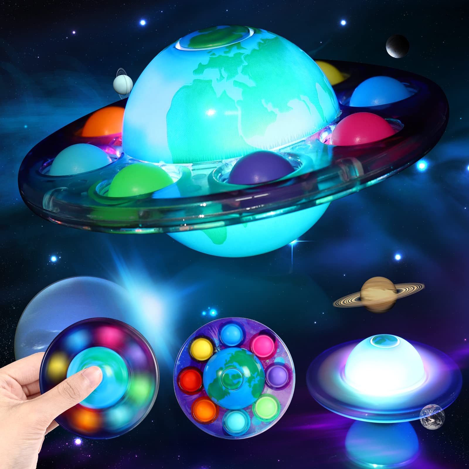 Glow in the Dark Pop Planet Fidget Spinner - Sensory Stress Relief Toy for Kids & Adults | Fun Space-Themed Anxiety Relief Gadget | Perfect for ADHD, Autism, Classroom Prizes, Halloween, Christmas & Birthday Gifts (Great for Home, Office & Travel Use)
