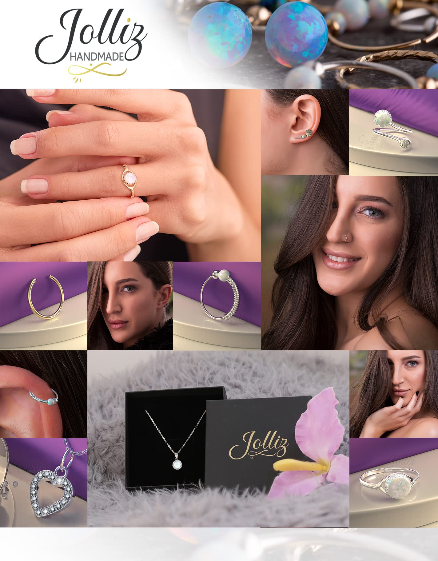 14k Gold Filled Opal Nose Ring for Women - Jolliz White Opal Nose Hoop Piercing Jewelry - Perfect for Everyday Wear, Parties & Special Occasions