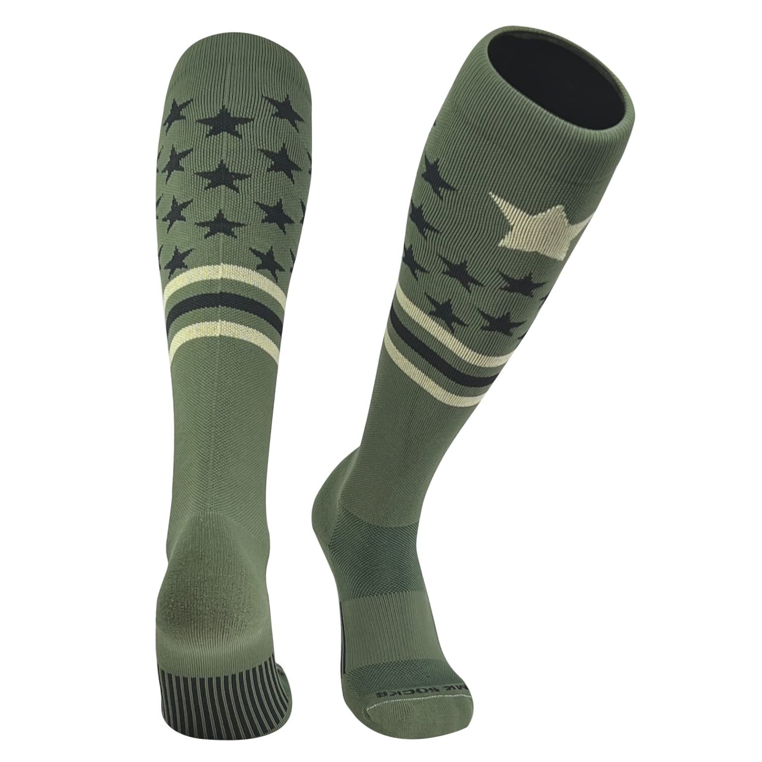 MK Socks Patriot USA Flag Military Green Knee-High Long Sports Socks for Running, Hiking & Outdoor Activities - Durable Performance Socks for Men & Women