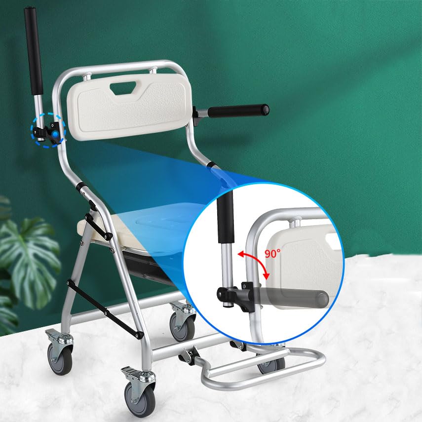 Joyfitness Foldable Rolling Shower and Toilet Chair for Seniors - Elderly Mobility Aid with Wheels for Bathroom Safety and Comfort - Ideal for Home Care and Assisted Living Facilities