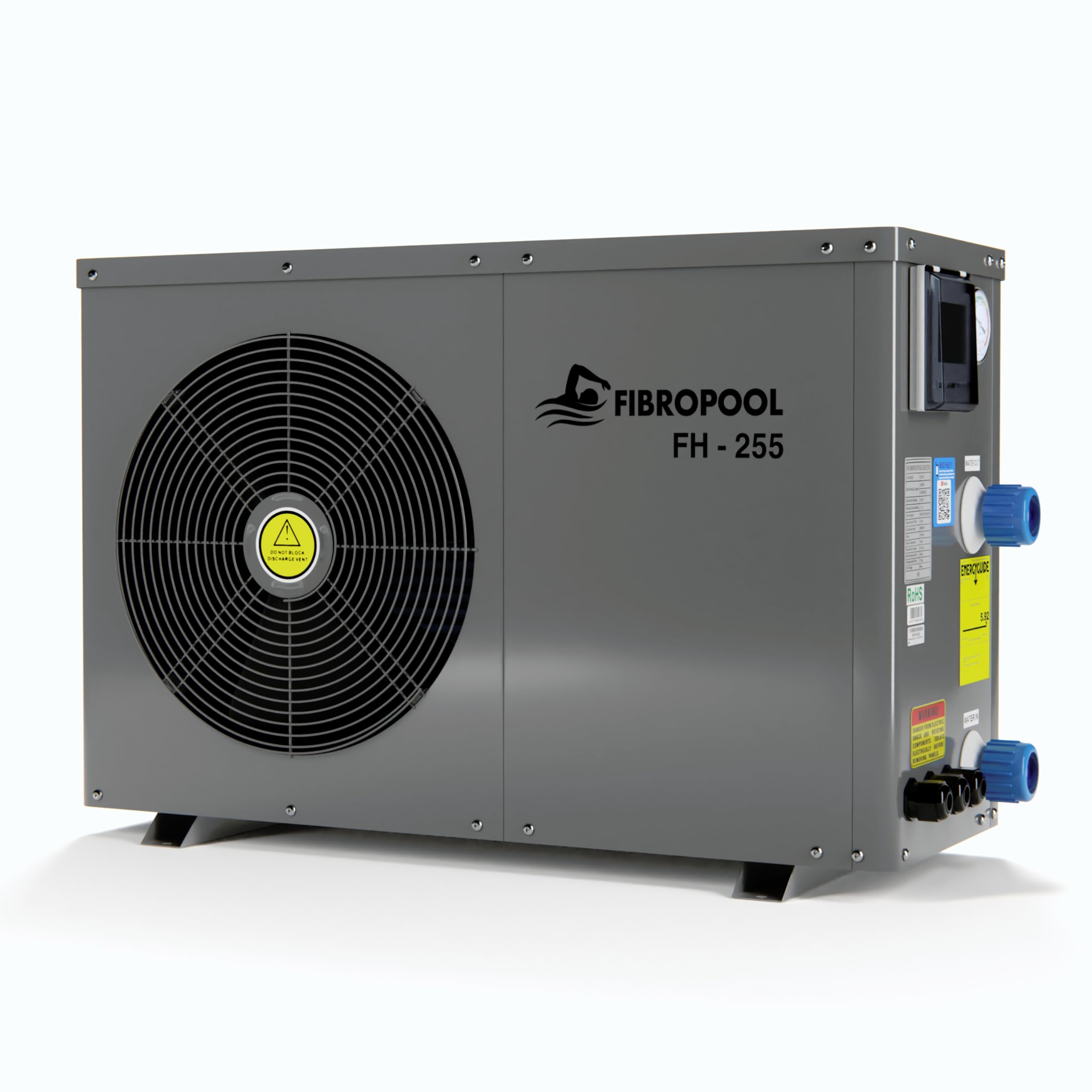 FibroPool FH255 55,000 BTU High Efficiency Swimming Pool Heat Pump - Electric Pool Heater for Above Ground & Inground Pools and Spas - No Gas Needed - Perfect for Year-Round Swimming & Hot Tub Heating