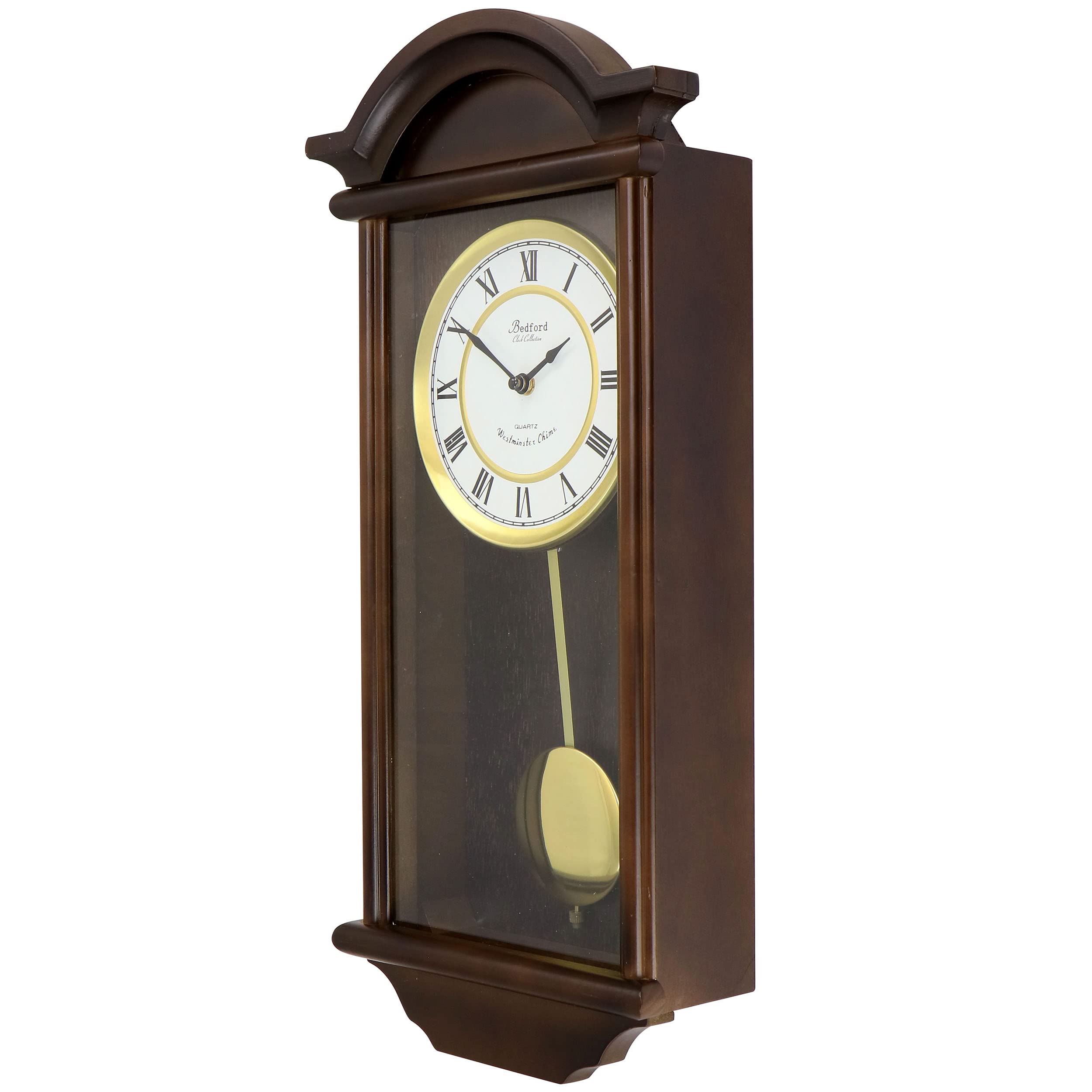 George 22 Inch Chiming Pendulum Wall Clock - Solid Chestnut Wood, Classic Bedford Collection | Perfect for Living Room, Bedroom & Office Decor