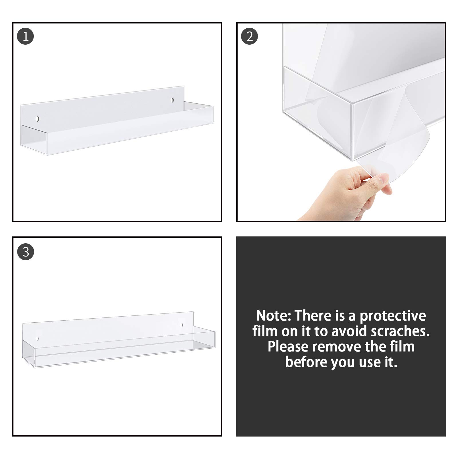 VAEHOLD Clear Adhesive Acrylic Spice Rack - 2 Pack Wall Mount Organizer with Nano Double Sided Tape & Shelf Ends for Kitchen Cabinet Door (11.8 Inch) - Perfect for Small Space Organization & Spice Storage