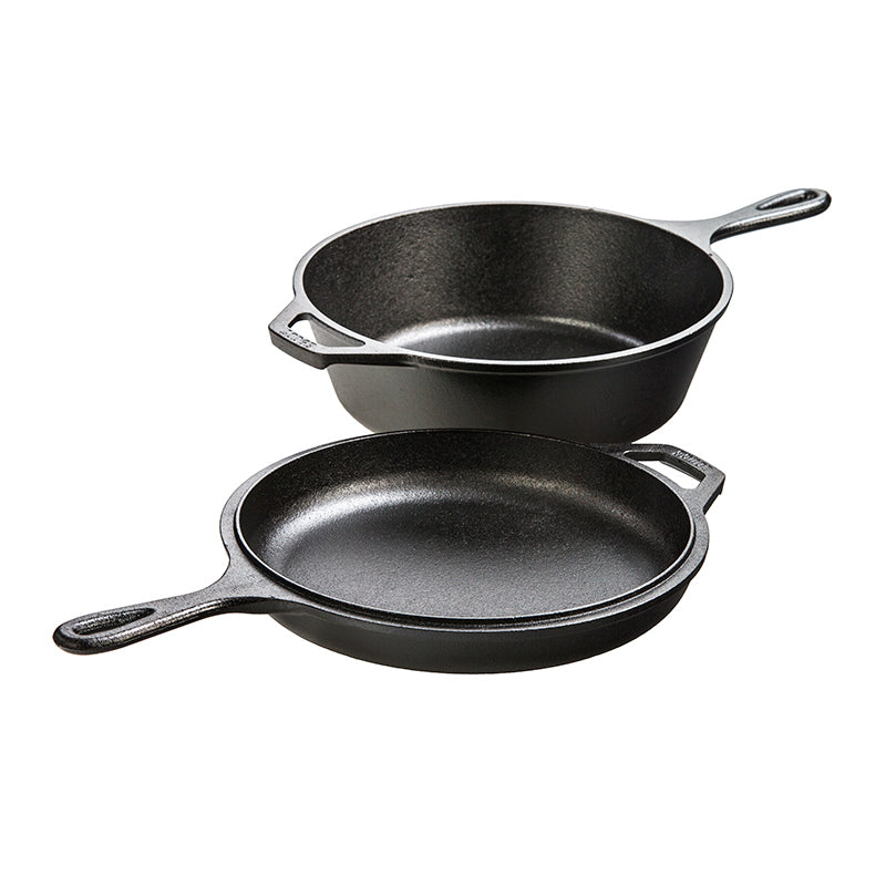 26cm Cast Iron Combo Cooker - Dutch Oven & Skillet Set for Baking, Frying & Camping | Pre-Seasoned, Heavy Duty Cookware for Stovetop, Oven & Outdoor Use