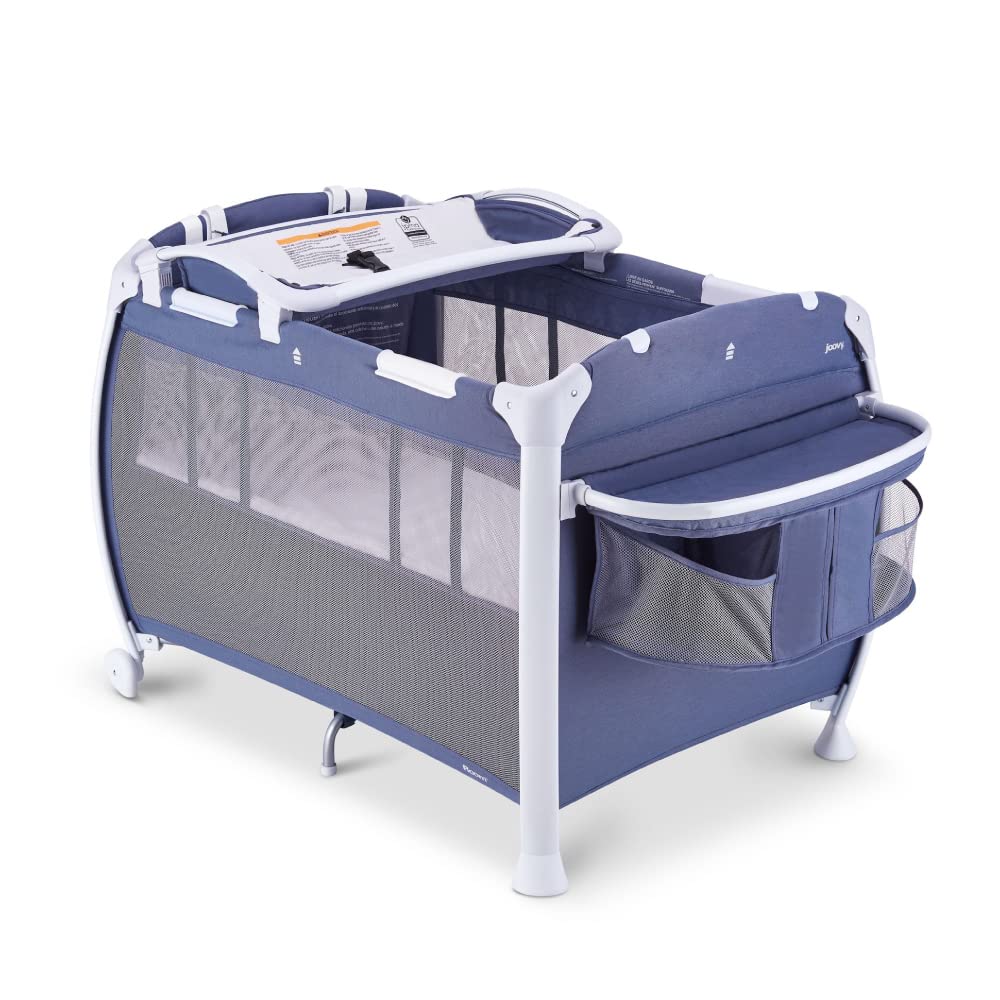Joovy Room-Playard - Portable Baby Playpen with Bassinet, Changing Table & Nursery Center in Slate Gray | Perfect for Home, Travel & Daycare Use