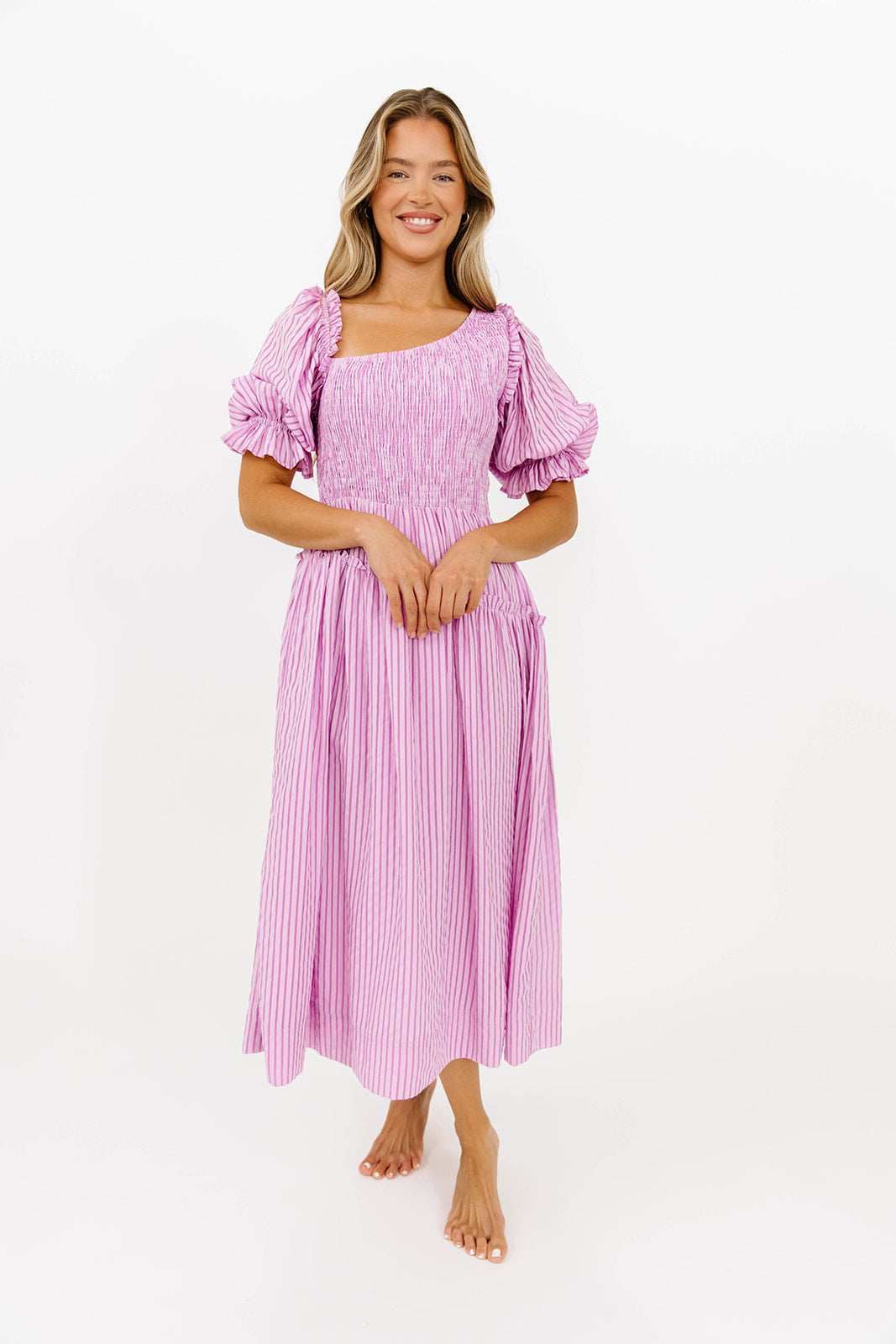 Kaden Women's Asymmetrical Ruffle Midi Dress - Flowy Pink Summer Dress for Casual Outings, Beach Vacations & Date Nights