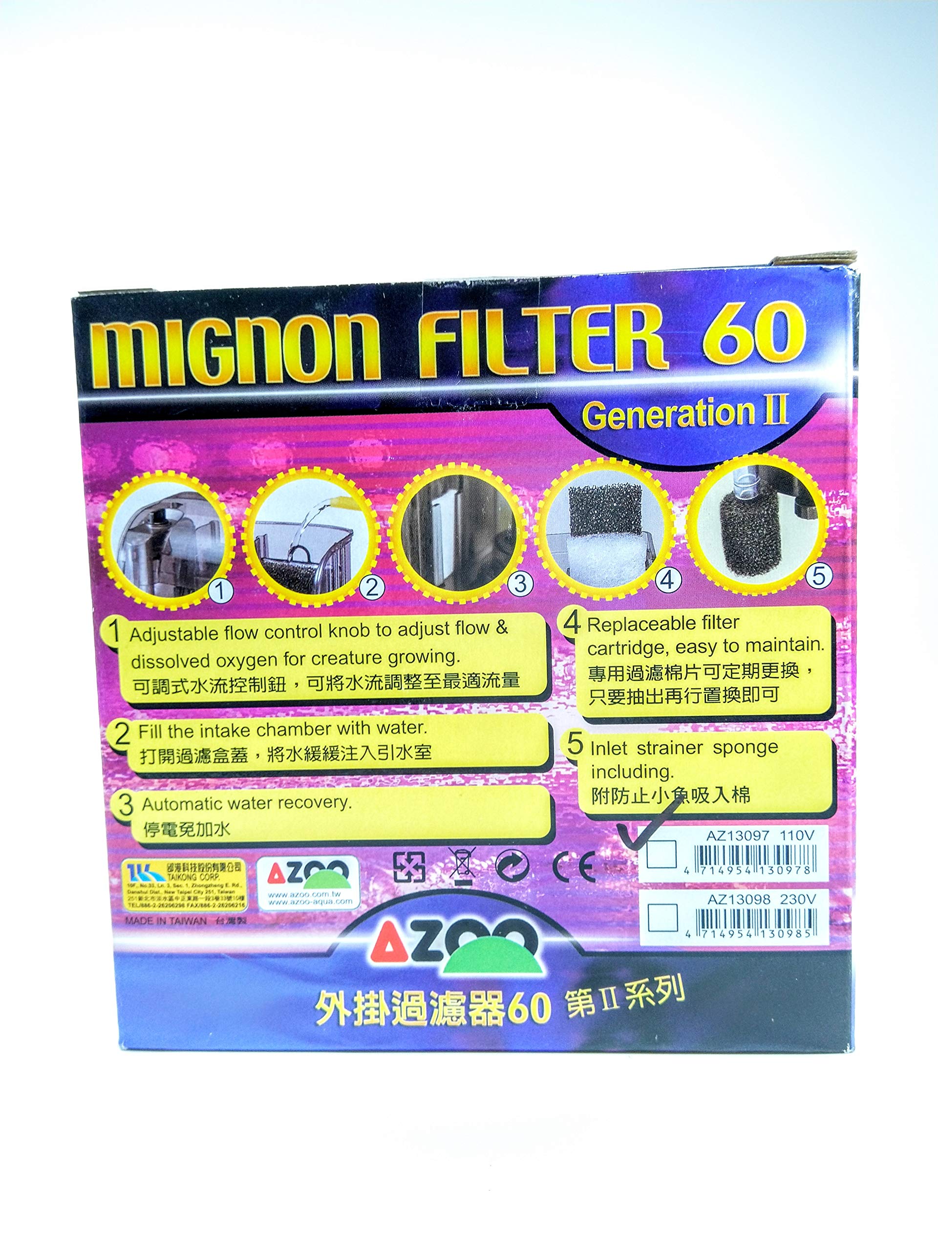 Premium Aquarium Filter Mignon 60 with Stainless Steel Cleaning Brush Set - Perfect for Freshwater & Saltwater Fish Tanks, Turtle Tanks & Aquatic Plant Aquariums
